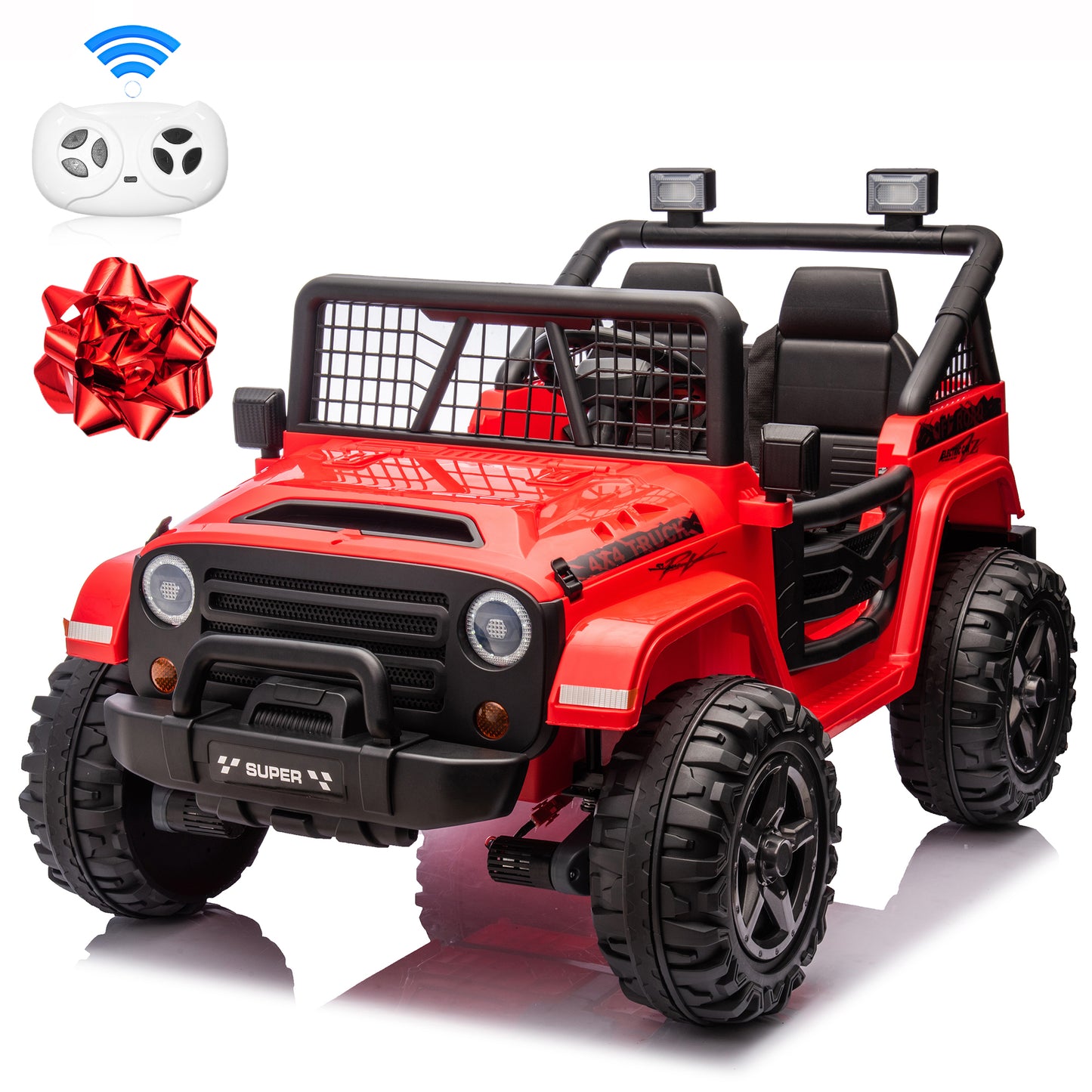 STORMWAVE 24V Kids Ride on Toys with Remote Control, 4WD 2-Seater Ride on Truck Electric Car for Big Kids , Bluetooth, Red, Black, Pink, Green-055