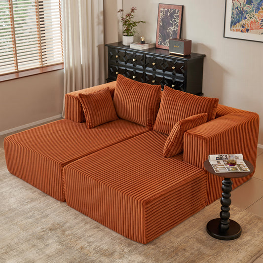 Oversized Chaise Lounge Chair,YINIX Corduroy Upholstered Sleeper Sofa with 4 Throw Pillows and Wide Armrest for Living Room,Orange