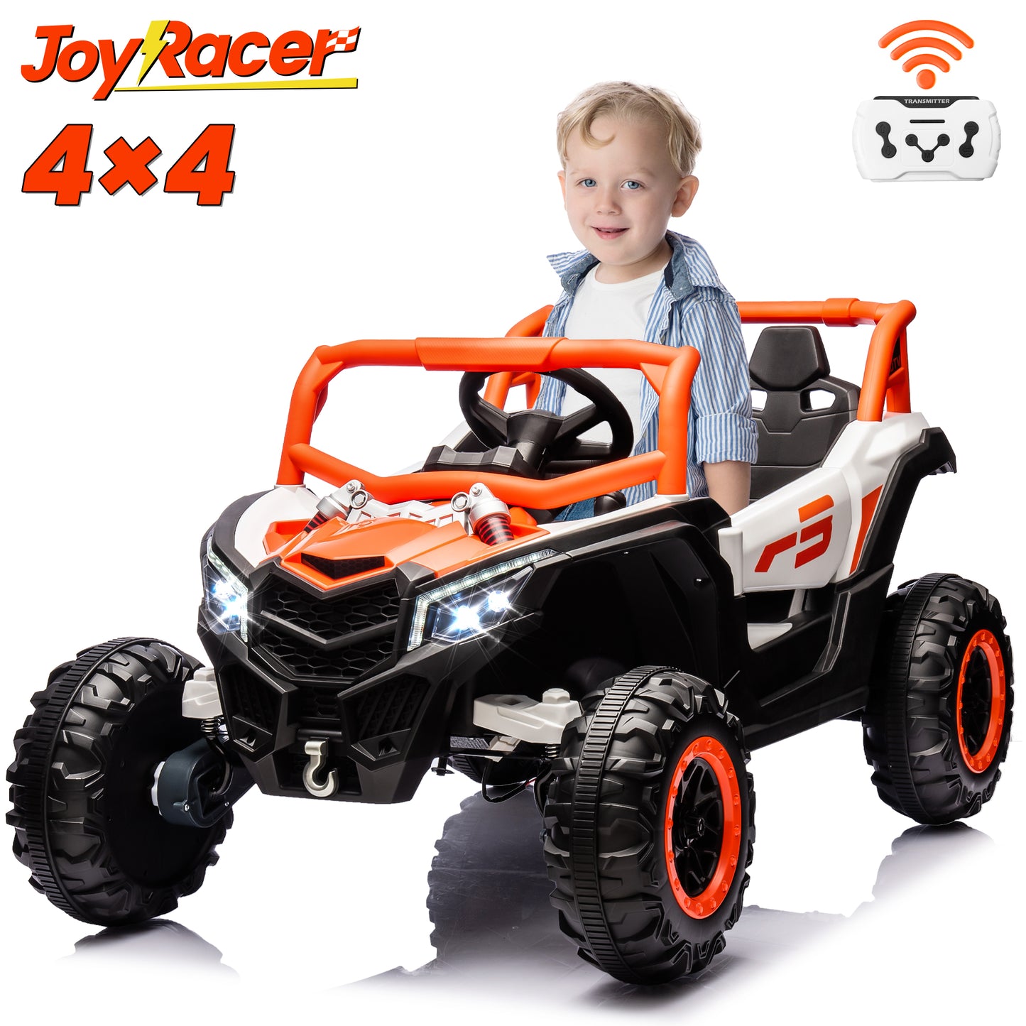 STORMWAVE 24V Ride on Toys w/ Remote Control, 4WD Powered Electric Off-Road UTV with 4*200W Motors, Larger Seat 4 Wheeler with LED Light, Bluetooth, Music, Spring Suspension, 3 Speeds, Orange