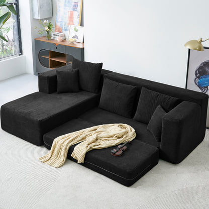 YINIX Sectional Sofa,L-Shaped Corduroy Sofa with Comfortable Pillows for Living Room,No Assembly Required,Black
