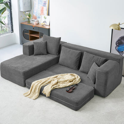 YINIX Sectional Sofa,L-Shaped Corduroy Sofa with Comfortable Pillows for Living Room,No Assembly Required,Black