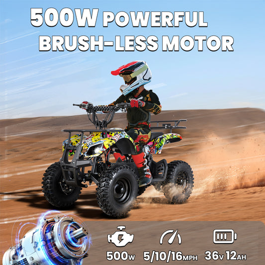 STORMWAVE 500W Dirt Quad - 36V Powered Ride On ATV, Electric Powerful 4-Wheeler for Big Kids, Up to 16 mph, Yellow