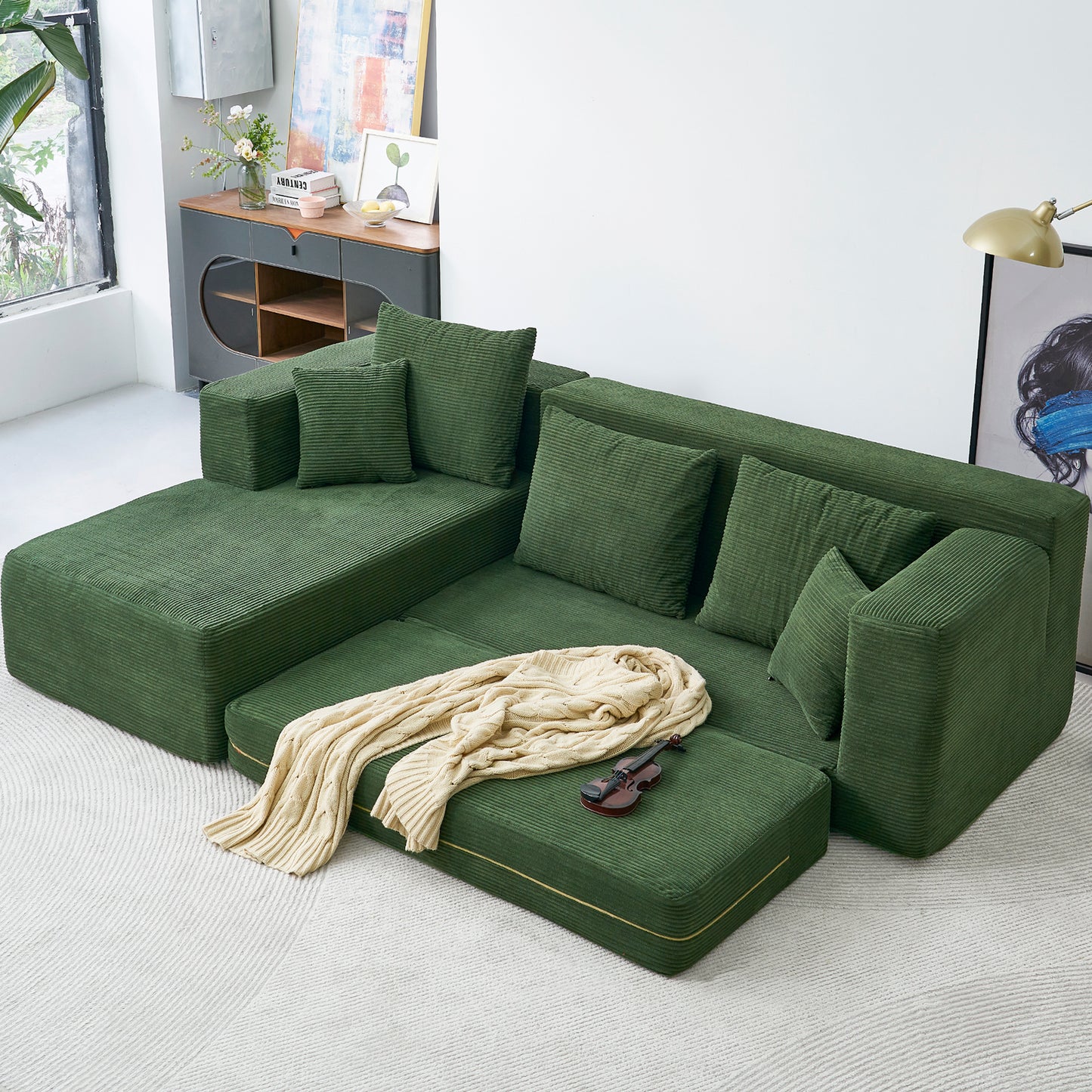 YINIX Sectional Sofa,L-Shaped Corduroy Sofa with Comfortable Pillows for Living Room,No Assembly Required,Black