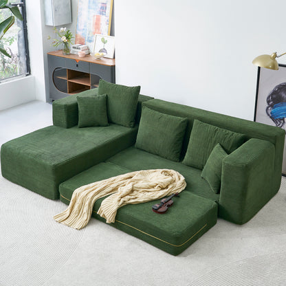 YINIX Sectional Sofa,L-Shaped Corduroy Sofa with Comfortable Pillows for Living Room,No Assembly Required,Black