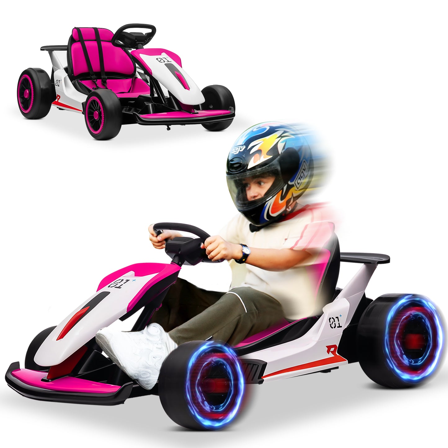 STORMWAVE 24V Electric Go Kart for Kids, 400W Battery Powered Ride on Toys, Gift for Boys Girls Age 6+, Rose,Blue,Green,Red,Black-3888