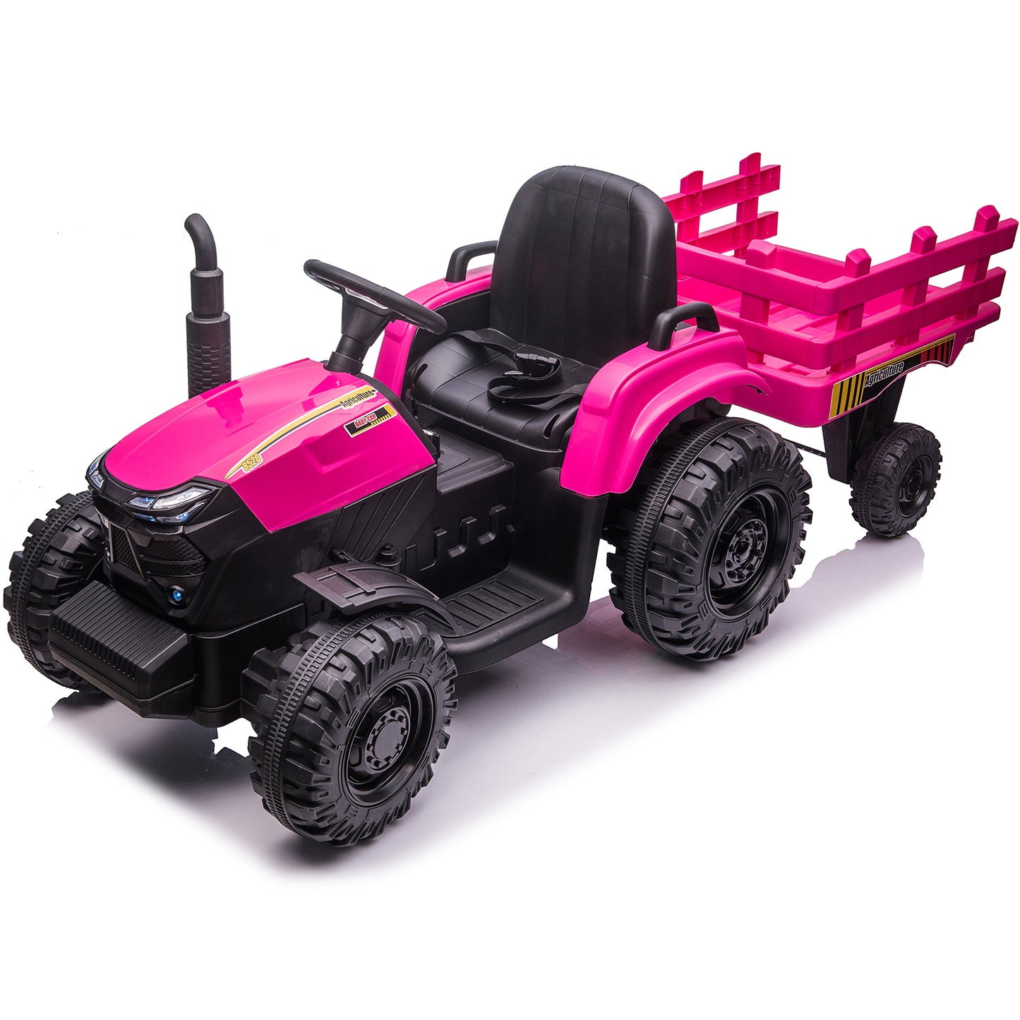 STORMWAVE 24 Volt Ride on Toys with Parental Remote, Kids Electric Ride On Tractor with Trailer, Big Farm Toys Car for Toddlers - Black, Red, Green, Pink