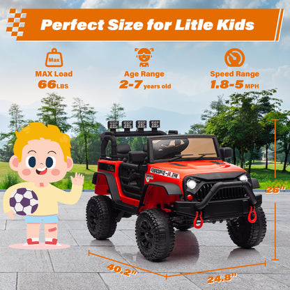 STORMWAVE 24V Kids Ride on Truck Car with Remote Control, 2* 200W Powered Toy Car up to 5 mph, Powered 4-Wheeler Toy w/ Spring Suspension, 3 Speeds, LED Lights, Bluetooth Music, Red