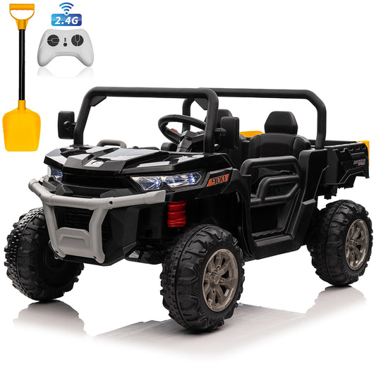 STORMWAVE 24V Ride on Toys with Remote Control, 2 Seater Powered Ride on Tractor w/ Trailer, Outdoor 4-Wheeler UTV Toys for Kids -Black, Red, Green, Pink -623