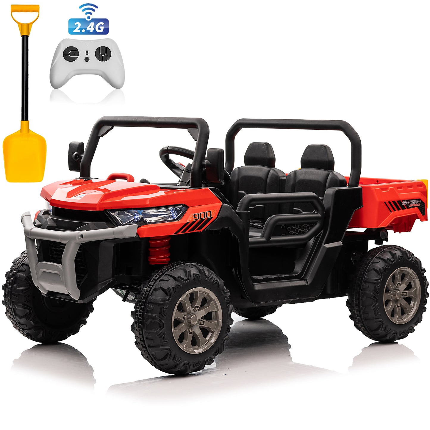 STORMWAVE 24V Ride on Toys with Remote Control, 2 Seater Powered Ride on Tractor w/ Trailer, Outdoor 4-Wheeler UTV Toys for Kids -Black, Red, Green, Pink -623